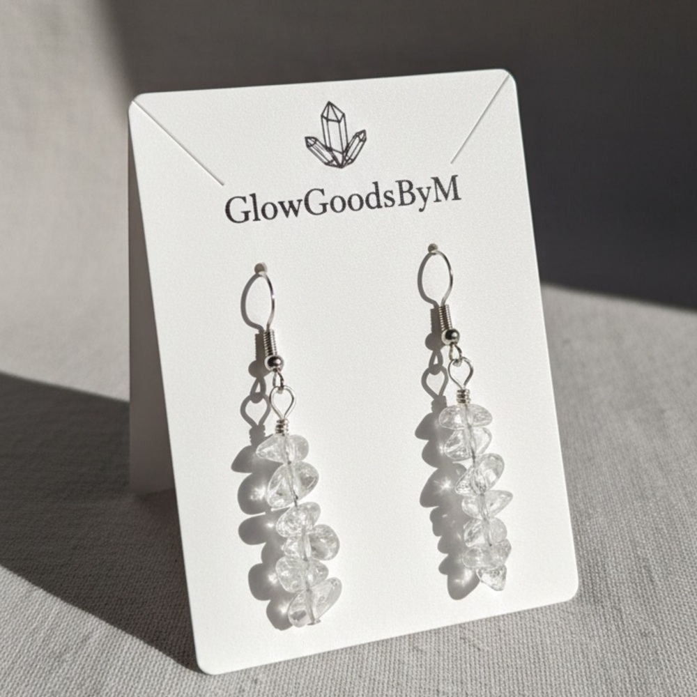 Natural Clear Quartz Crystal Chip Dangle Earrings